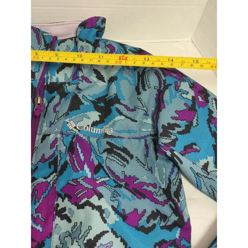 Columbia Jacket Girls Sz 7 8 Blue Abstract Waterproof Ski Snow 3in1 Shell Winter